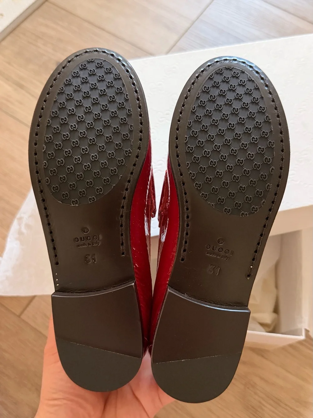 Gucci Red Patent Leather Horsebit Loafers for Kids